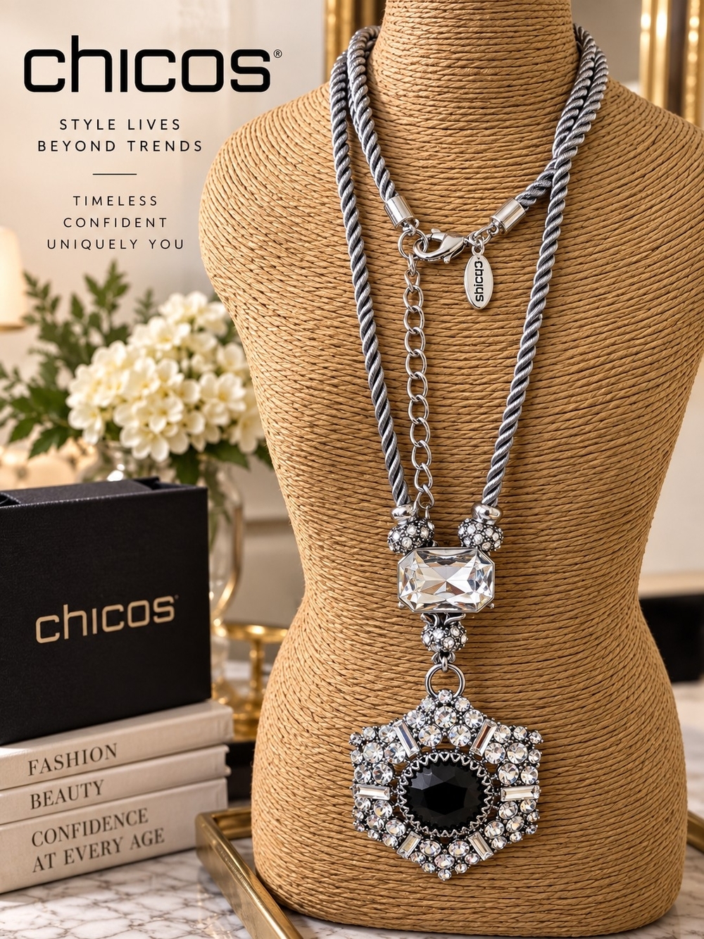 Chico's Silver and Black Statement Necklace - Chico's